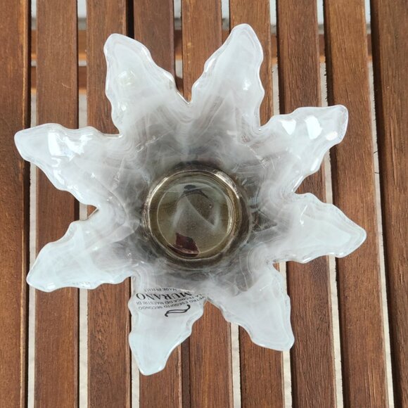 Murano Handblown Glass Candle Holder, 6.25" Wide, Smoky Gray & White, from Italy - Picture 6 of 7